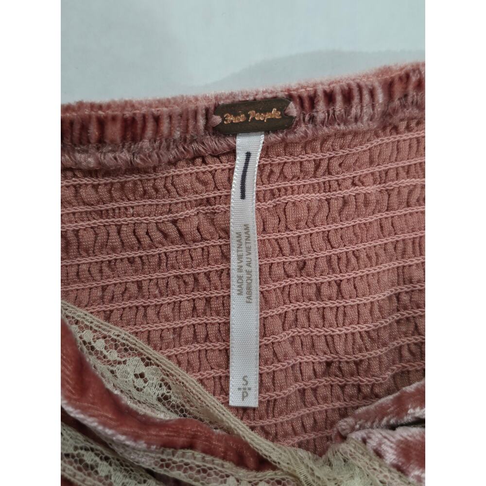 Free People Yours Truly Velvet Top Womens Small Mauve Lace Puff Sleeve Boho - Picture 11 of 16